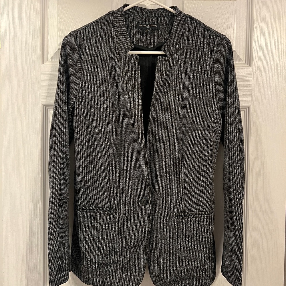 Banana Republic Charcoal Herringbone Collarless Blazer